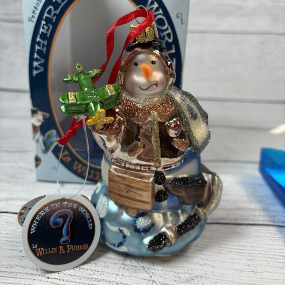 Scottish Christmas WILLIE B. PUDDLES Blown Glass Ornament THE SKY Airplane NOS - Picture 1 of 4